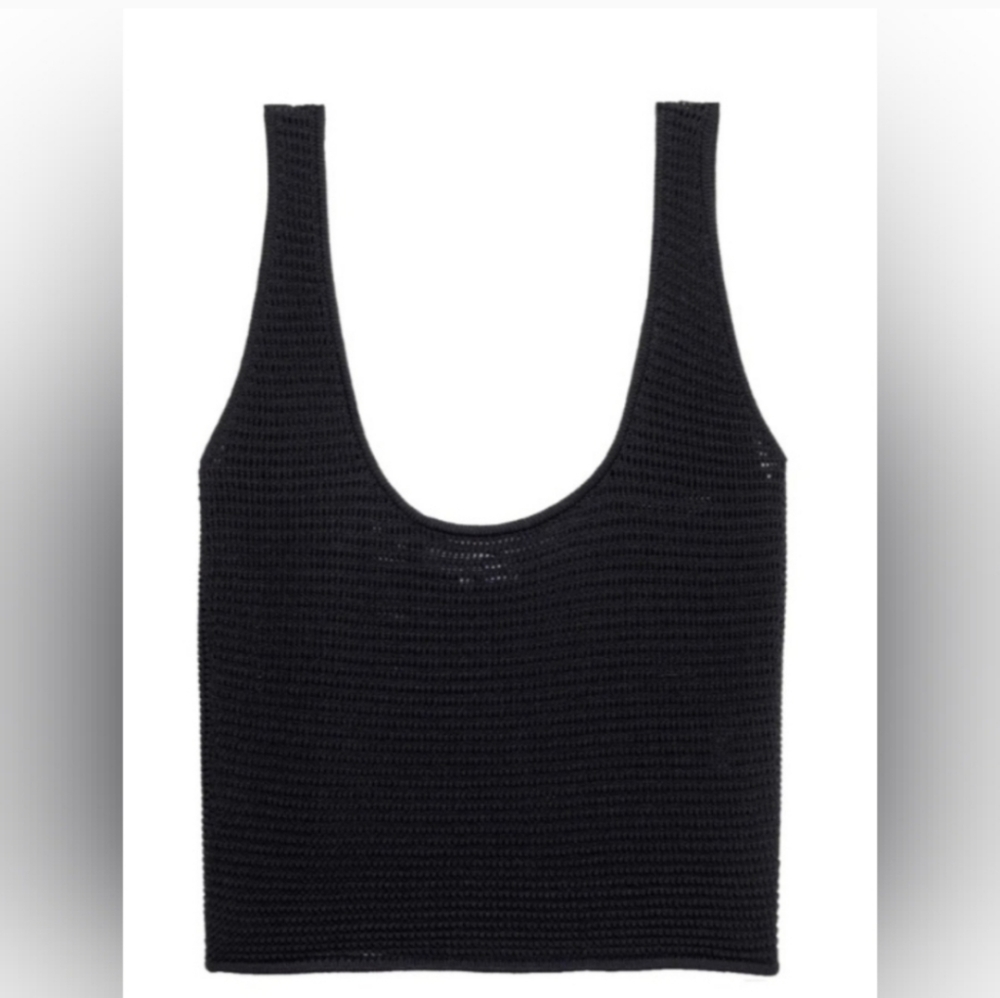FRAME Cropped Crochet Tank Top in Black